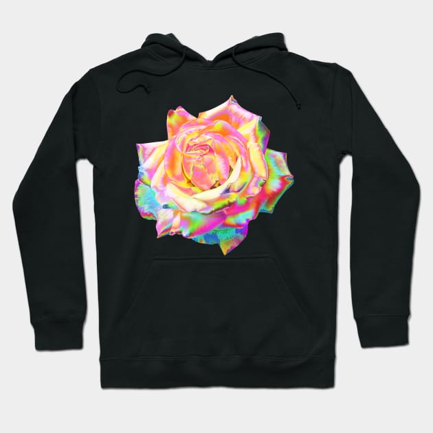 Iridescent Holographic Rainbow Pastel Rose Flower Hoodie by Art by Deborah Camp